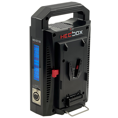 HEDBOX HED-DC150V | Incarcator Dual Simultan V-Mount cu LCD si Power Bank 4-Pin XLR, 75W